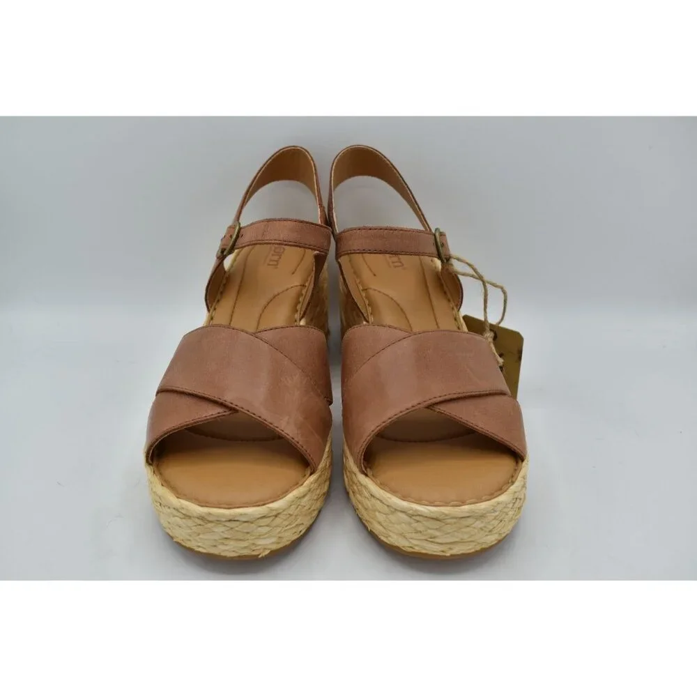 Born Womens Size 11 Moriah Brown Full Grain Leather Espadrille‎ Wedge Sandals